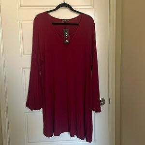 Boohoo Plus Alex Cross Front Shift Dress- Burgundy